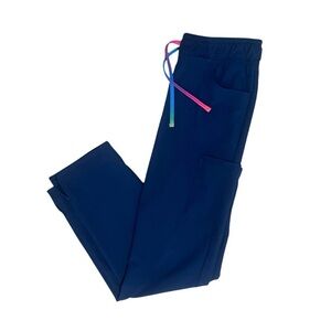Navy Blue Scrub Pants with Multicolor Drawstring